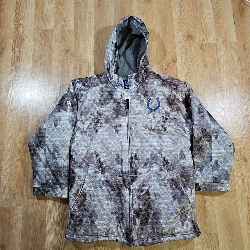 Reebok NFL Indianapolis Colts Jacket Youth L Grey Fractal Camo Full Zip Hooded